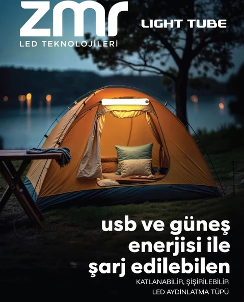 zmr light tube usb ve güneş enerjisi ile şarj edilebilir katlanabilir şişirilebilir led aydınlatma ürün görseli