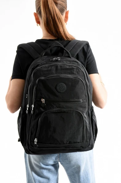Bagacar Bolsas 1087 Su Geçirmez İthal Krinkıl Kumaş Laptop Bölmeli Okul ve Günlük Sırt Çantası Siyah - 2