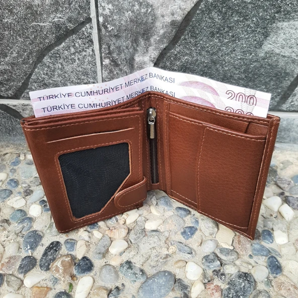 Hakiki Deri Erkek Bozuk Para Gözlü Taba Mini Cüzdan gvn-0131 - 1