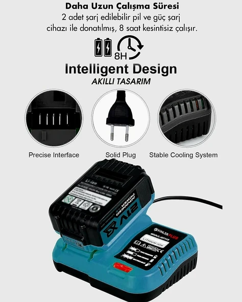 Akülü Kömürsüz Motor 800 Nm Torklu Şarjlı Somun Sıkma Bijon Sökme Seti MaviEEA405 - Resim 2