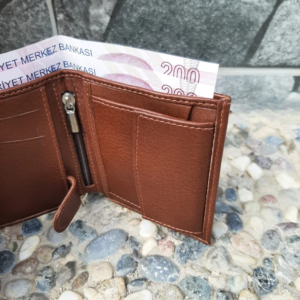 Hakiki Deri Erkek Bozuk Para Gözlü Taba Mini Cüzdan gvn-0131 - 3