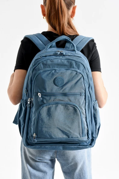 Bagacar Bolsas 1087 Su Geçirmez İthal Krinkıl Kumaş Laptop Bölmeli Okul ve Günlük Sırt Çantası Mavi - 2
