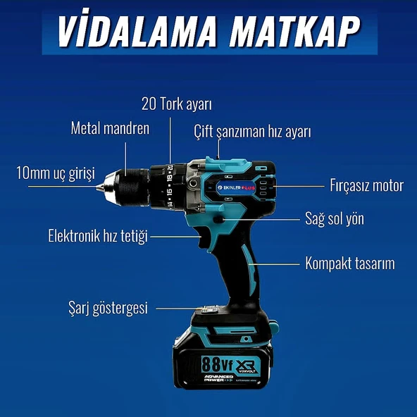 Akülü Süper 5li Set Makina 88vf 5ah 125mm Avuç Taşlama + Sds Plus Kırıcı Delici Hilti + Somun Sıkma Sökme + Vidalama Matkap + Budama Testere  EEA376 - Resim 5