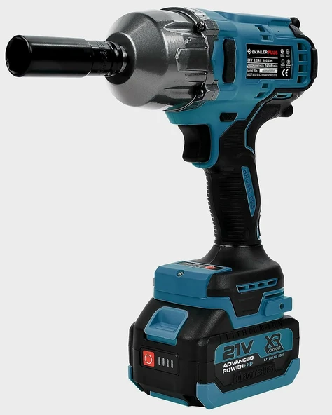 Akülü Kömürsüz Motor 800 Nm Torklu Şarjlı Somun Sıkma Bijon Sökme Seti MaviEEA405 - Resim 3