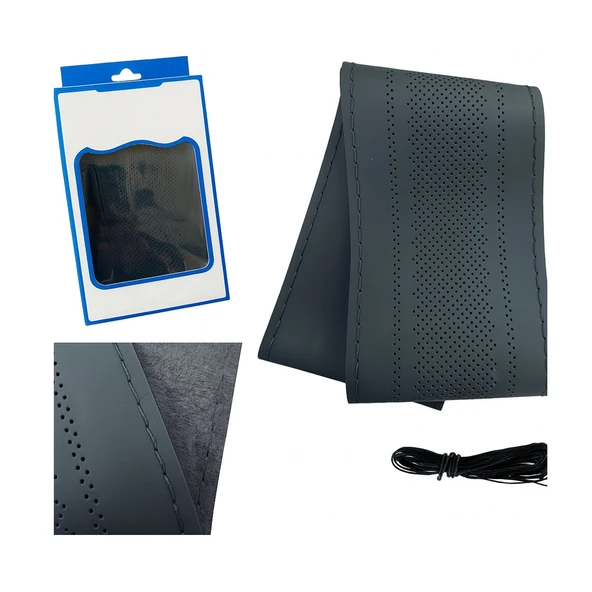 Lüx Desenli Deri Dikme Direksiyon Kılıfı 38-40cm Gri OND366