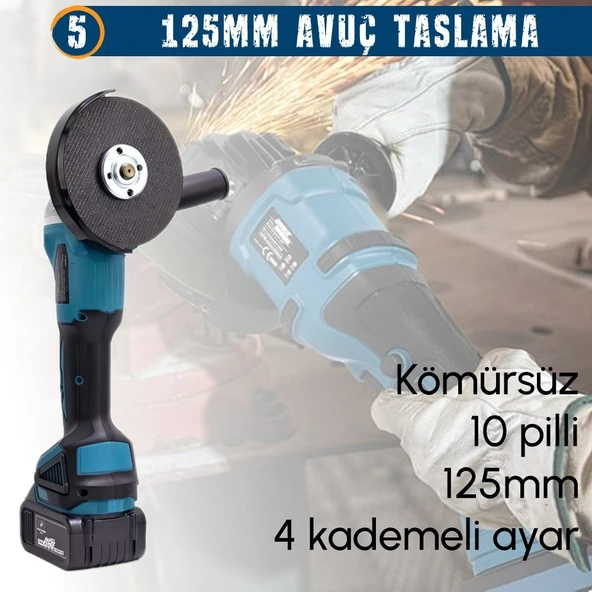 CHELİKBEİ EEA378 Akülü 7li Set Kırıcı Delici + 450Nm Somun Sökme + 13mm Vidalama + Daire Testere + 125mm Avuç Taşlama + Dekupaj Testere + Powerbank ve Led - Resim 8