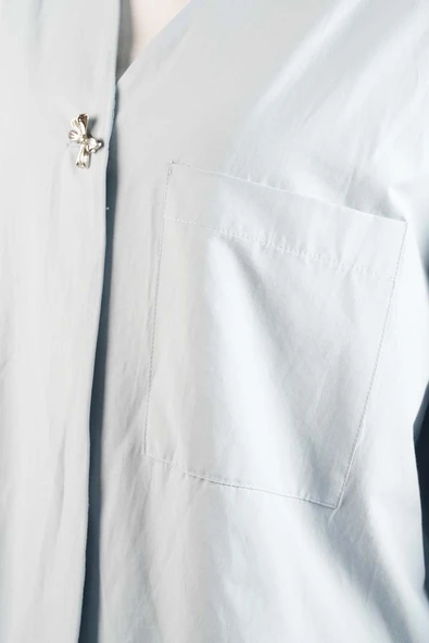 Tesettür Takım Tek Cep Detaylı Poplin Etekli 2'li Takım Mavi - Resim 5