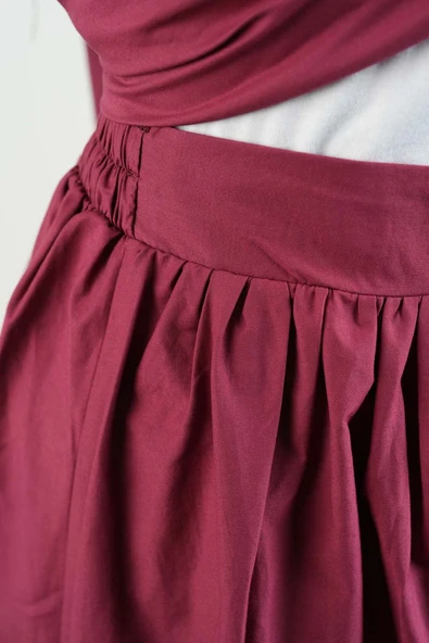 Tesettür Takım Tek Cep Detaylı Poplin Etekli 2'li Takım Bordo - Resim 5