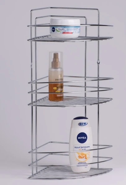 2 Adet Banyo Köşeliği 3 Lü  Krom Köşelik Duş Rafı Şampuanlık Paslanmaz - Resim 3