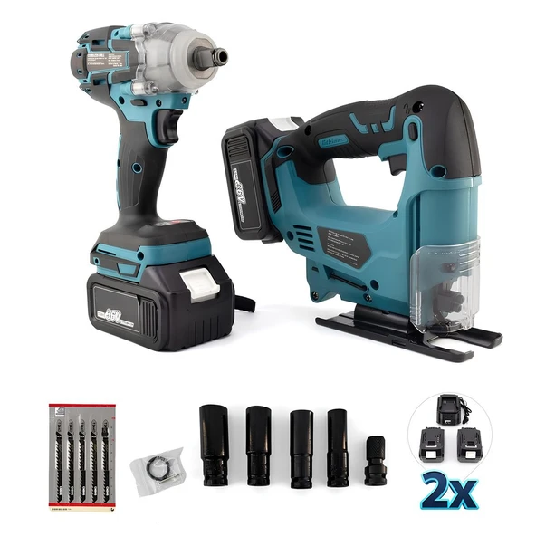 Akülü Kömürsüz 2li Set Ayarlanabilir Dekupaj Testere ve 350Nm  Somun Sıkma Sökme 36V 5ah (Mavi)  EEA429 - Resim 4