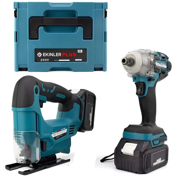 Akülü Kömürsüz 2li Set Ayarlanabilir Dekupaj Testere ve 350Nm  Somun Sıkma Sökme 36V 5ah (Mavi)  EEA429 ürün görseli 1