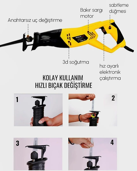 Elektrikli Tilki Kuyruğu Testere Kılıç Testere (Sarı) - 2