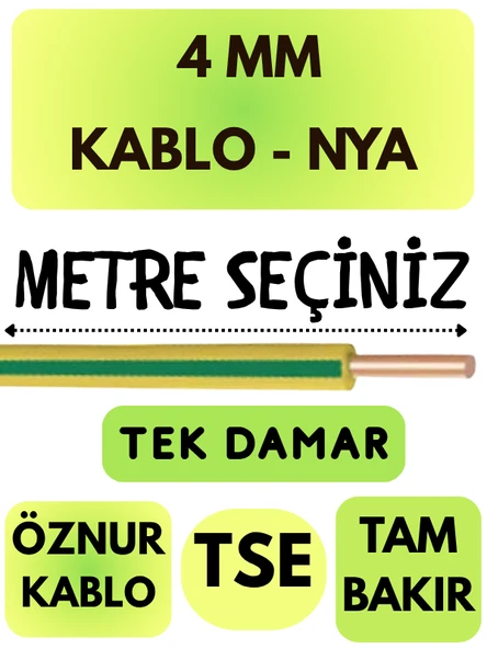 Öznur 4 MM NYA Kablo Metre Seçenekli (Sarı-Yeşil) - 1