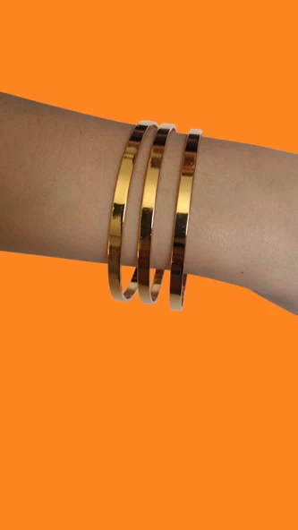 Altın Renk 3 Adet Kalın Ajda Bilezik, Bileklik - 2