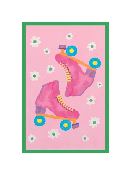 Pembe Paten Tasarımlı Eğlenceli Spor Temalı Hediye Not Kartı Kartpostal  10x15 cm ürün görseli