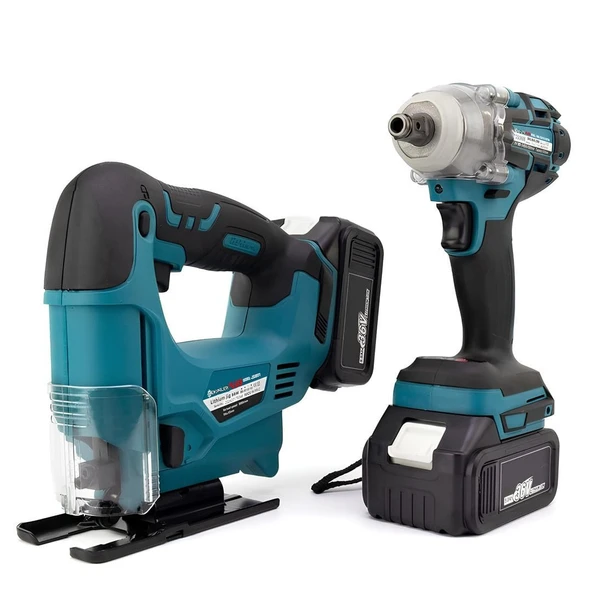 Akülü Kömürsüz 2li Set Ayarlanabilir Dekupaj Testere ve 350Nm  Somun Sıkma Sökme 36V 5ah (Mavi)  EEA429 - Resim 2