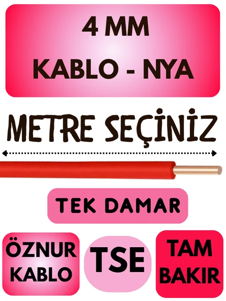 Öznur 4 MM NYA Kablo Metre Seçenekli (Kırmızı)