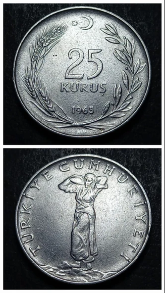Escoines Koleksiyon 39963687afd9890e70 1965 Akmonital 25Kuruş Eski Madeni Para ürün görseli 1