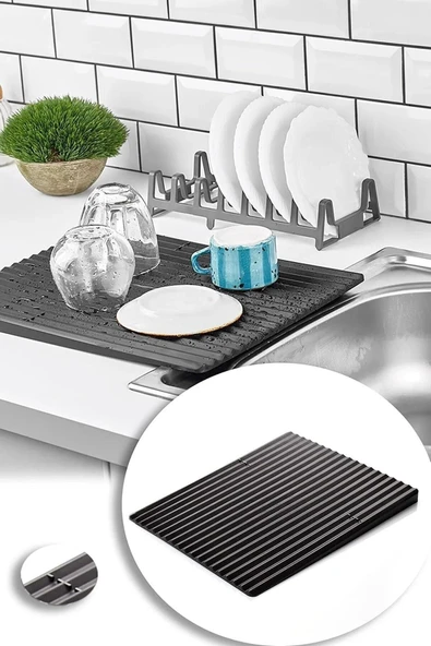 Tezgah Üstü Bulaşık Kurutmalığı Özel Eğimli Dizayn Bulaşıklık Sert Sağlam 40 x 32,5 Cm 10145 - 2