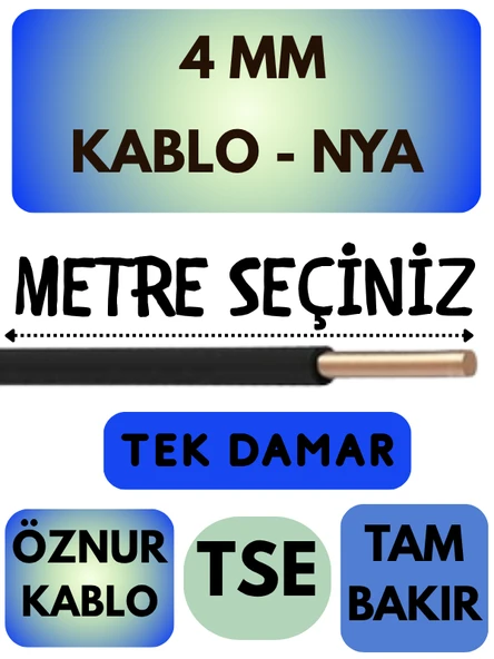 Öznur 4 MM NYA Kablo Metre Seçenekli (Siyah)