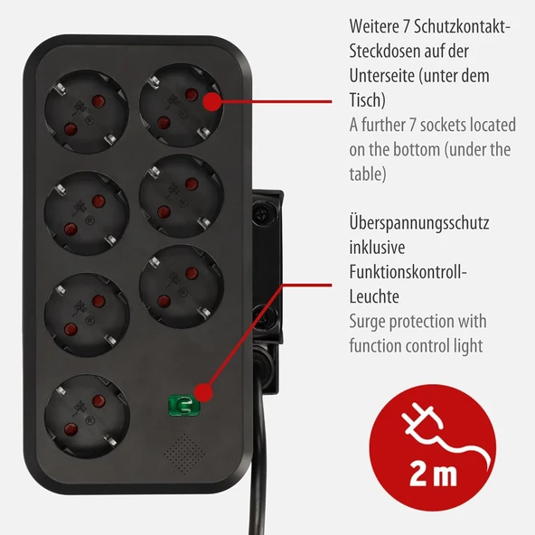 Brennenstuhl Brennensthul Estilo Duplex Serisi 9 Soketli Typ-C ve USB Li 19.500 Amper Akım Korumalı 2 Metre Kablolu Masa Üstü Priz - Resim 2