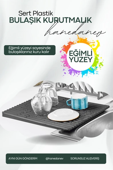 Tezgah Üstü Bulaşık Kurutmalığı Özel Eğimli Dizayn Bulaşıklık Sert Sağlam 40 x 32,5 Cm 10145