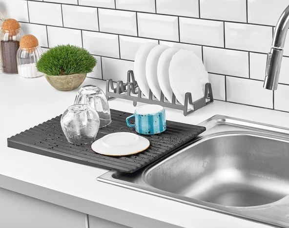 Tezgah Üstü Bulaşık Kurutmalığı Özel Eğimli Dizayn Bulaşıklık Sert Sağlam 40 x 32,5 Cm 10145 - 7