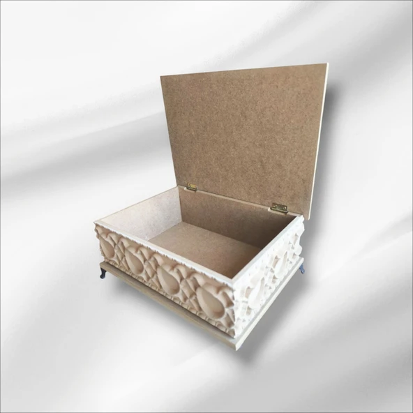 Ahşap- Ham Mdf- Desenli-takı-makyaj-aksesuar-çok Amaçlı- Ayaklı dikdörtgen Dekoratif Kutu - 8