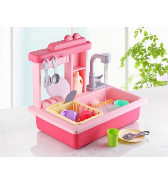 Pilli Modern Akan Musluklu Lavabo Mutfak Seti ( Pembe Renk)