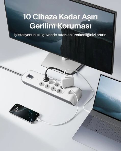 Belkin bsv804Vf2M Akım Korumalı Uzatma Priz,8 Çıkışlı Priz,2,4A Çıkışlı iki (2) adet USB Bağlantı Noktası ,2M, 2x2.4A USB Girişi - Resim 3