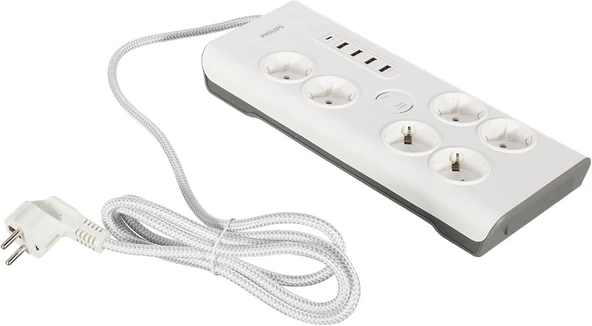 Philips SPN7060WA Akım Korumalı Priz 6'lı 900J 2m 4 USB 20W 1 Type-C 15W, Standart