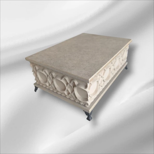 Ahşap- Ham Mdf- Desenli-takı-makyaj-aksesuar-çok Amaçlı- Ayaklı dikdörtgen Dekoratif Kutu - 6