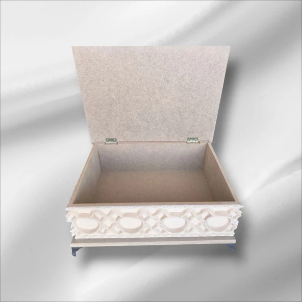 Ahşap- Ham Mdf- Desenli-takı-makyaj-aksesuar-çok Amaçlı- Ayaklı dikdörtgen Dekoratif Kutu - 2