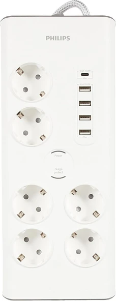 Philips SPN7060WA Akım Korumalı Priz 6'lı 900J 2m 4 USB 20W 1 Type-C 15W, Standart - 2