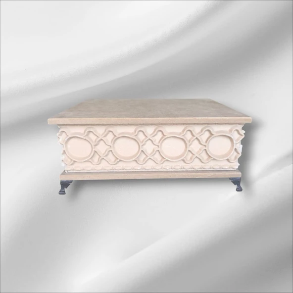 Ahşap- Ham Mdf- Desenli-takı-makyaj-aksesuar-çok Amaçlı- Ayaklı dikdörtgen Dekoratif Kutu - 3