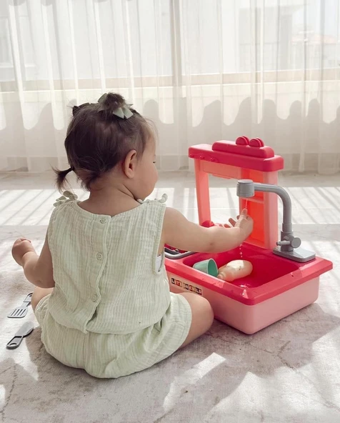 Pilli Modern Akan Musluklu Lavabo Mutfak Seti ( Pembe Renk) - 4