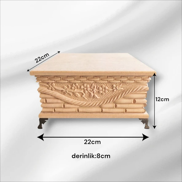 Ahşap- Ham Mdf- Desenli-takı-makyaj-aksesuar-çok Amaçlı- Ayaklı Kare Dekoratif Kutu - 1