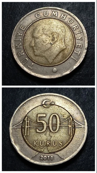 Escoines Koleksiyon 3996368800c7e45223 2011 çapaklı 50Kuruş ÇT+ eski madeni para ürün görseli 1