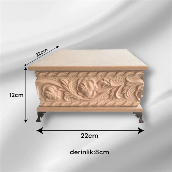Ahşap- Ham Mdf- Desenli-takı-makyaj-aksesuar-çok Amaçlı- Ayaklı Kare Dekoratif Kutu
