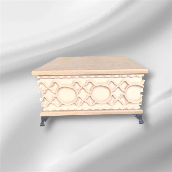 Ahşap- Ham Mdf- Desenli-takı-makyaj-aksesuar-çok Amaçlı- Ayaklı Kare Dekoratif Kutu - 6