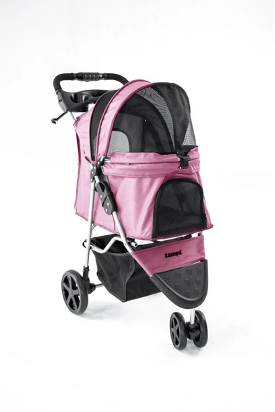 Zampa TriBoro Pembe Kedi-Köpek Arabası (SP03P-P)| Katlanabilir, Süspansiyonlu ve Fonksiyonel Tasarım
