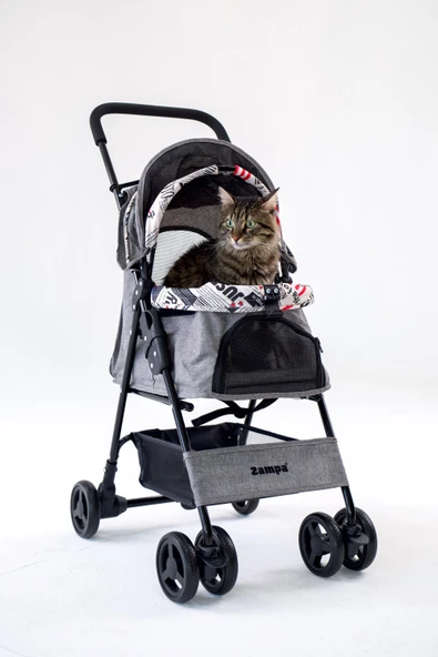 Zampa Showtime Gri Kedi-Köpek Arabası (SP02XKG) | Katlanabilir, Fileli, Güvenli ve Konforlu Tasarım - 2