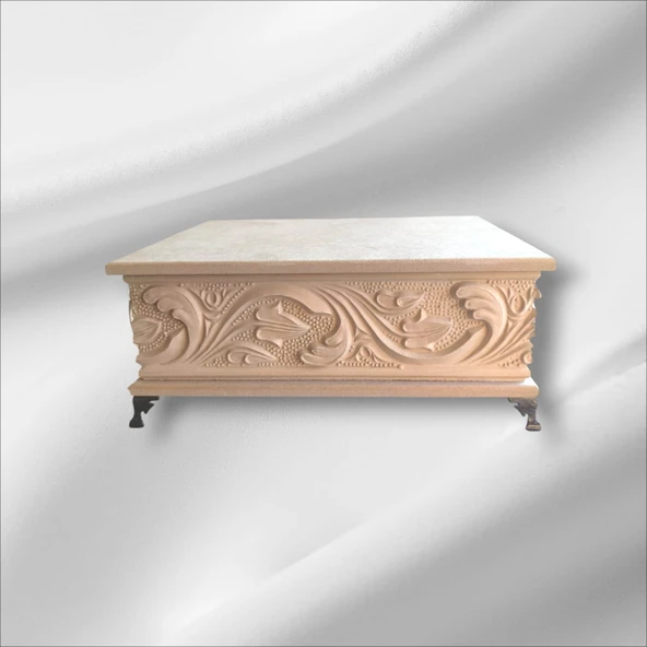 Ahşap- Ham Mdf- Desenli-takı-makyaj-aksesuar-çok Amaçlı- Ayaklı dikdörtgen Dekoratif Kutu - 4