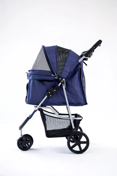 Zampa TriBoro Lacivert Kedi-Köpek Arabası | Katlanabilir, Süspansiyonlu, Güvenli ve Şık Tasarım - 5