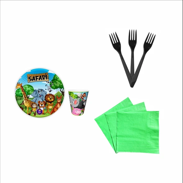 Safari 8 adet Tabak, 8 adet Bardak, 10 adet Peçete, 10 adet Çatal ürün görseli 1