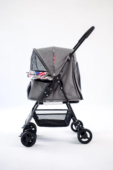 Zampa Showtime Gri Kedi-Köpek Arabası (SP02XKG) | Katlanabilir, Fileli, Güvenli ve Konforlu Tasarım - 4