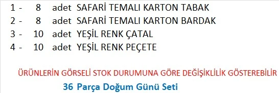 Safari 8 adet Tabak, 8 adet Bardak, 10 adet Peçete, 10 adet Çatal - Resim 2