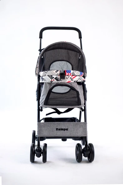 Zampa Showtime Gri Kedi-Köpek Arabası (SP02XKG) | Katlanabilir, Fileli, Güvenli ve Konforlu Tasarım - 3