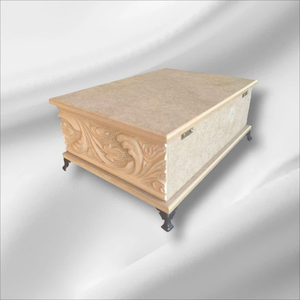 Ahşap- Ham Mdf- Desenli-takı-makyaj-aksesuar-çok Amaçlı- Ayaklı dikdörtgen Dekoratif Kutu - 5