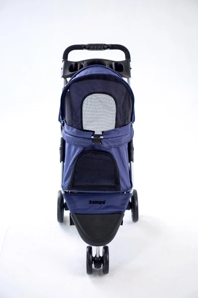 Zampa TriBoro Lacivert Kedi-Köpek Arabası | Katlanabilir, Süspansiyonlu, Güvenli ve Şık Tasarım - 4